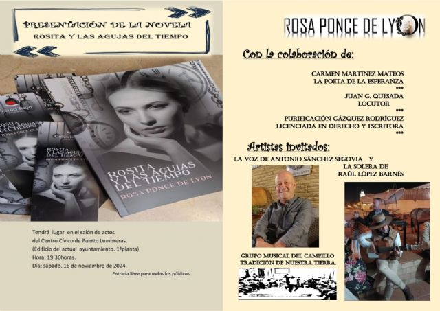 La escritora lumbrerense Rosa Ponce de Lyon presenta su novela 'Rosita y las agujas del tiempo' el 16 de noviembre en el Centro Cívico