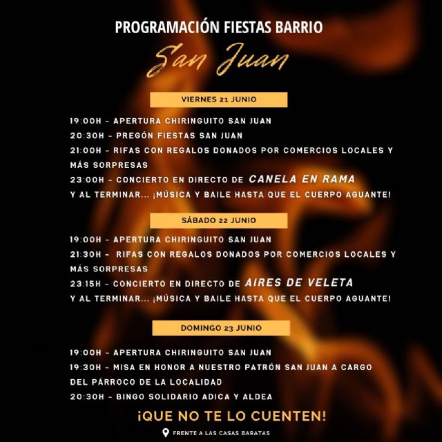 Puerto Lumbreras celebrará San Juan con una amplia programación de actividades organizada por los vecinos del barrio